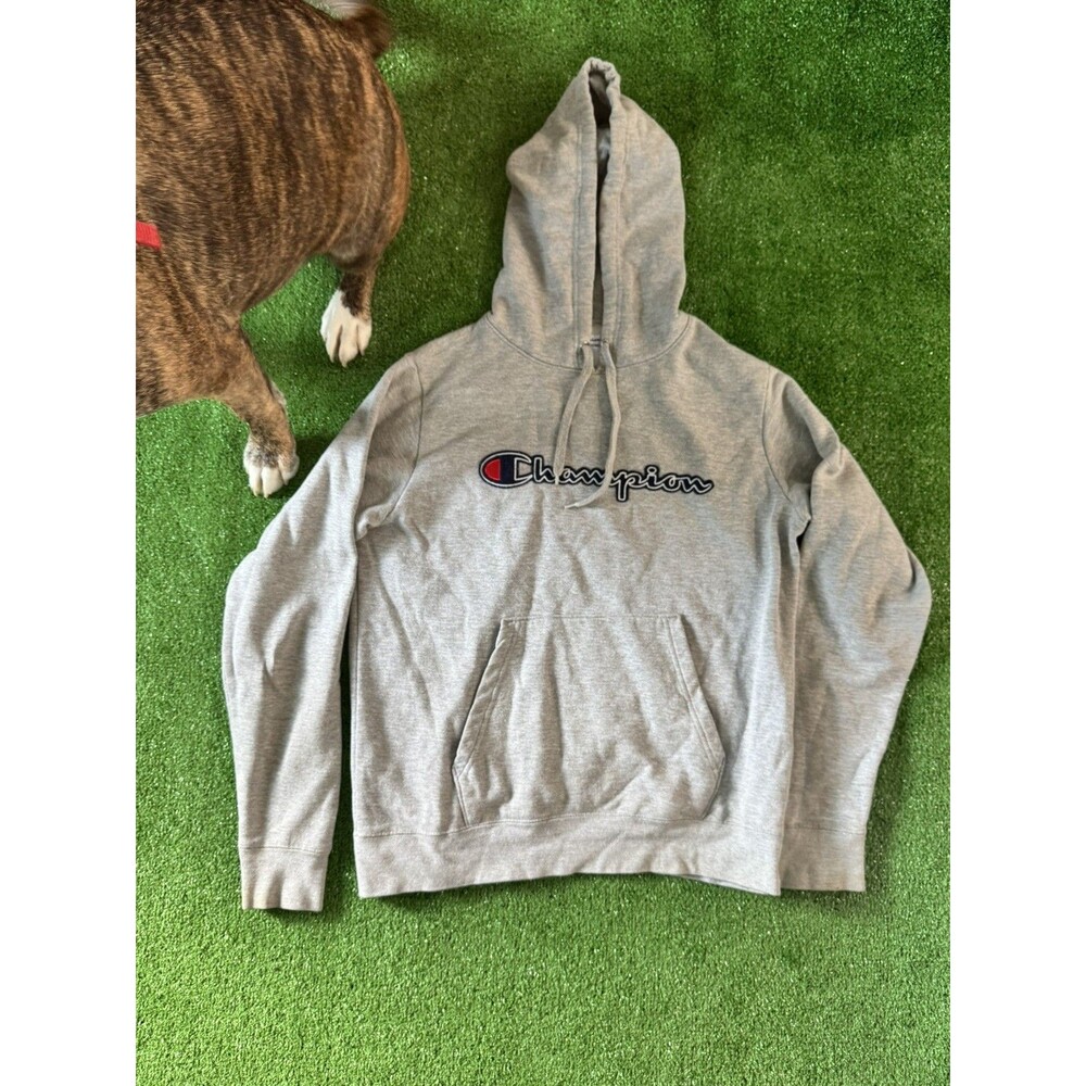 CHAMPION Sweatshirt Men MED Gray Hoodie Embroidered Sports Active Y2k Streetwear